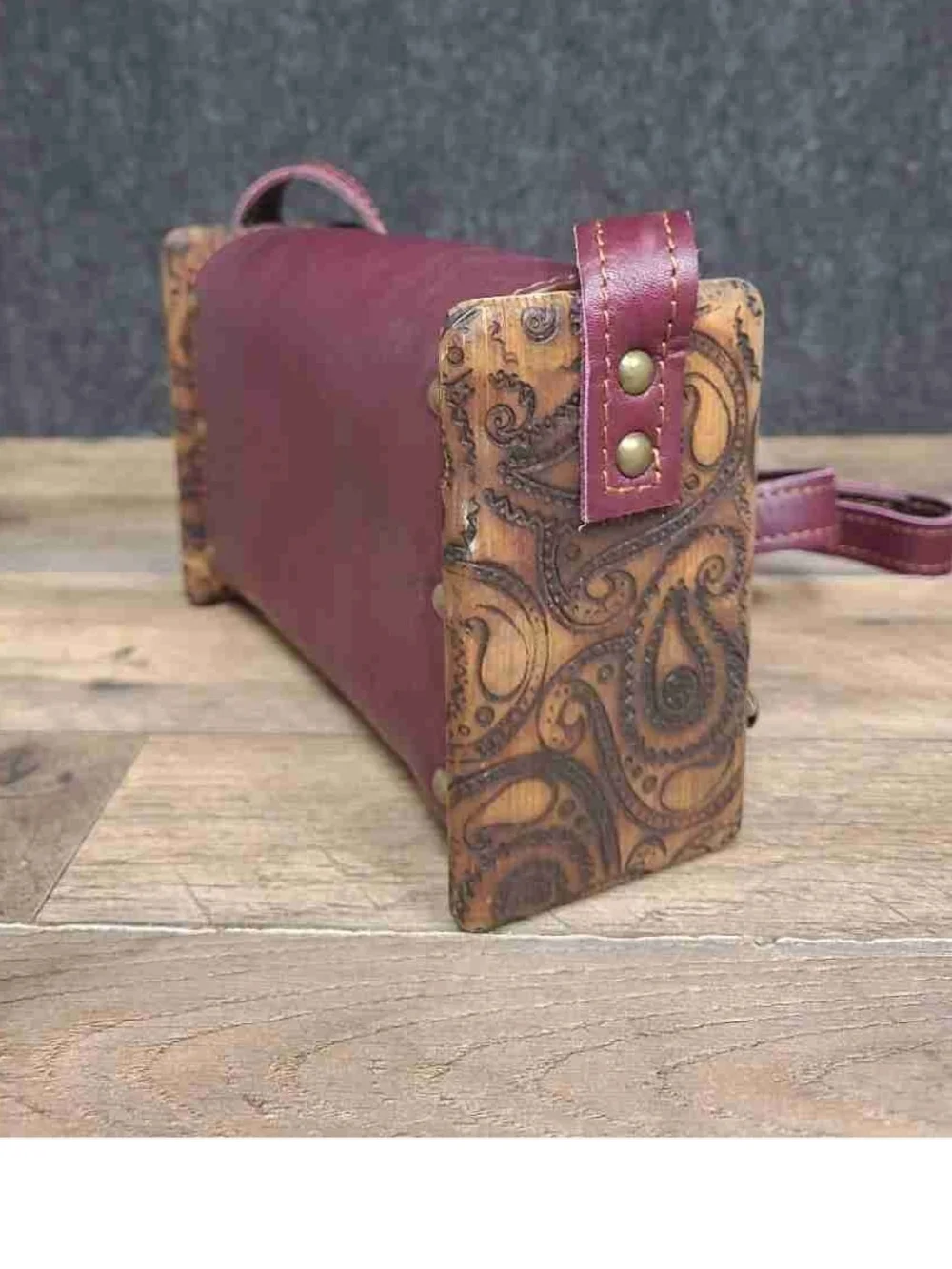 Genuine Leather Crossbody Bag with Brass Persian/Arabic Calligraphy Bird Accent.